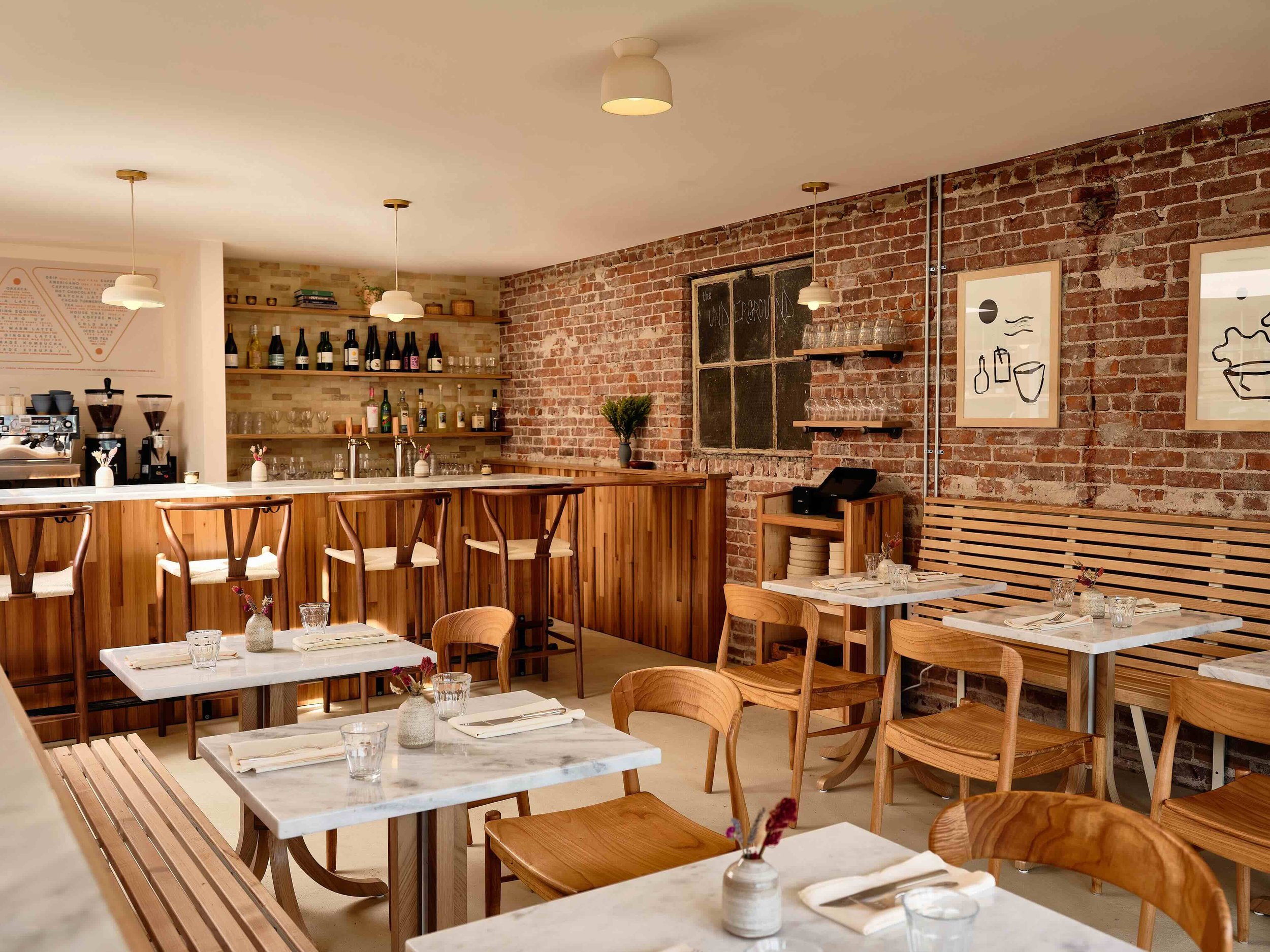 Brick and wood commercial dining interior